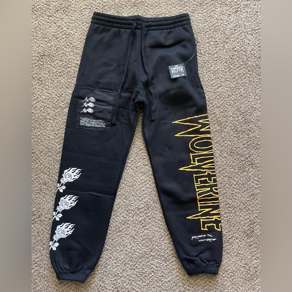 Black Graphic Sweatpants with Wolverine Design